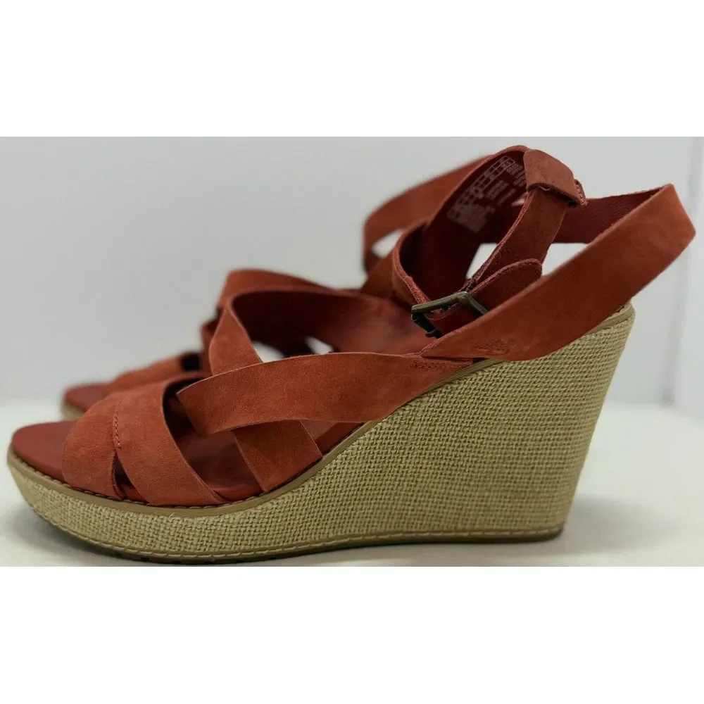 Timberland Earthkeepers Dark Orange Rust Red‎ Wedge Sandals SZ 9.5M